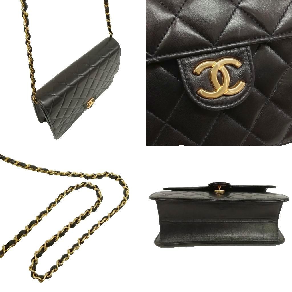 Chanel Quilted Chain Shoulder Bag Push Lock Lambskin Black Gold — view 4
