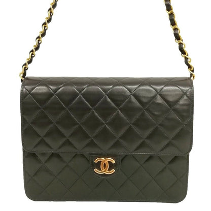 Chanel Quilted Chain Shoulder Bag Push Lock Lambskin Black Gold