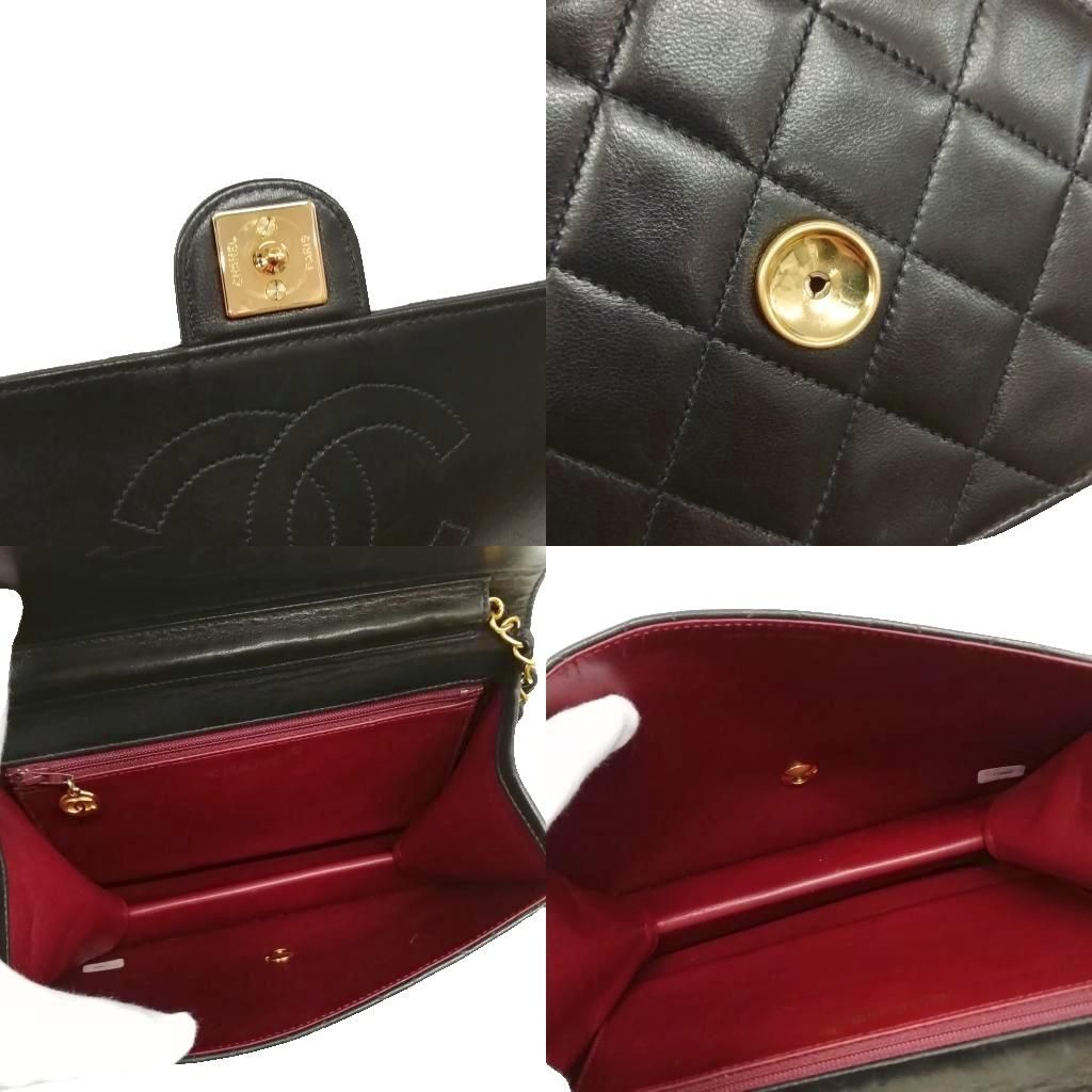 Chanel Quilted Chain Shoulder Bag Push Lock Lambskin Black Gold — view 7