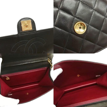Chanel Quilted Chain Shoulder Bag Push Lock Lambskin Black Gold — view 7