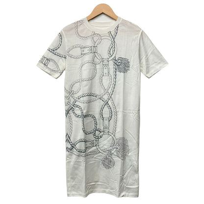 Hermes Dress 34 S White Navy Multi Short Sleeve T-Shirt Knee Length Rope Tassel