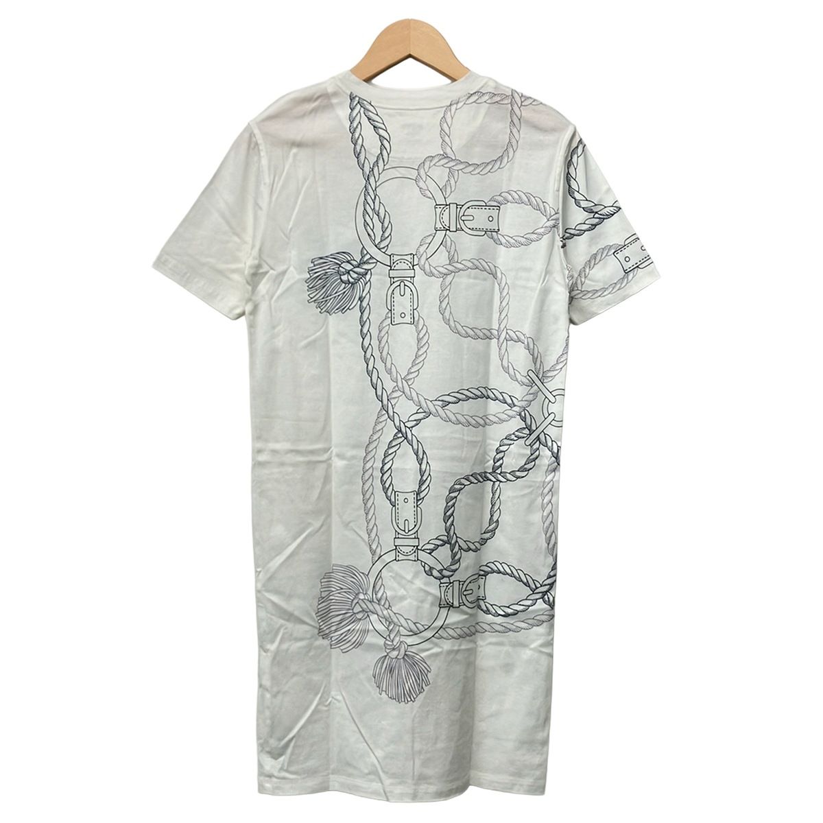 Hermes Dress 34 S White Navy Multi Short Sleeve T-Shirt Knee Length Rope Tassel — view 2