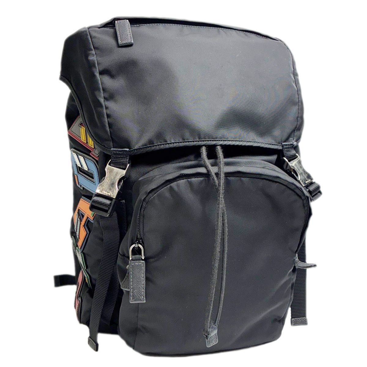 Prada Logo Patch Backpack Black