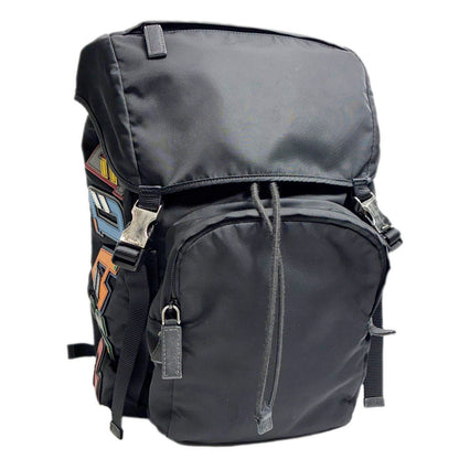 Prada Logo Patch Backpack Black
