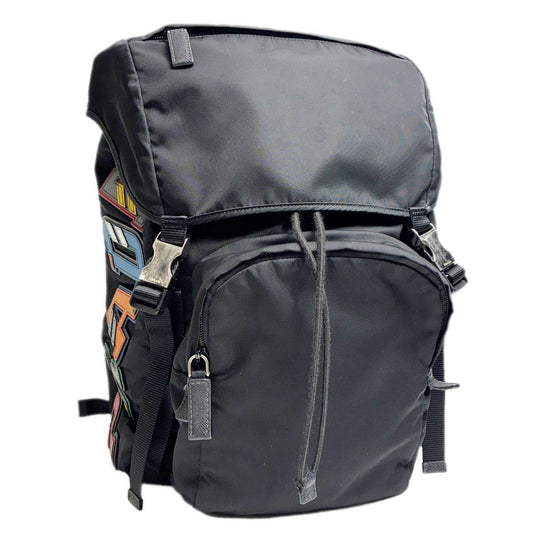 Prada Logo Patch Backpack Black