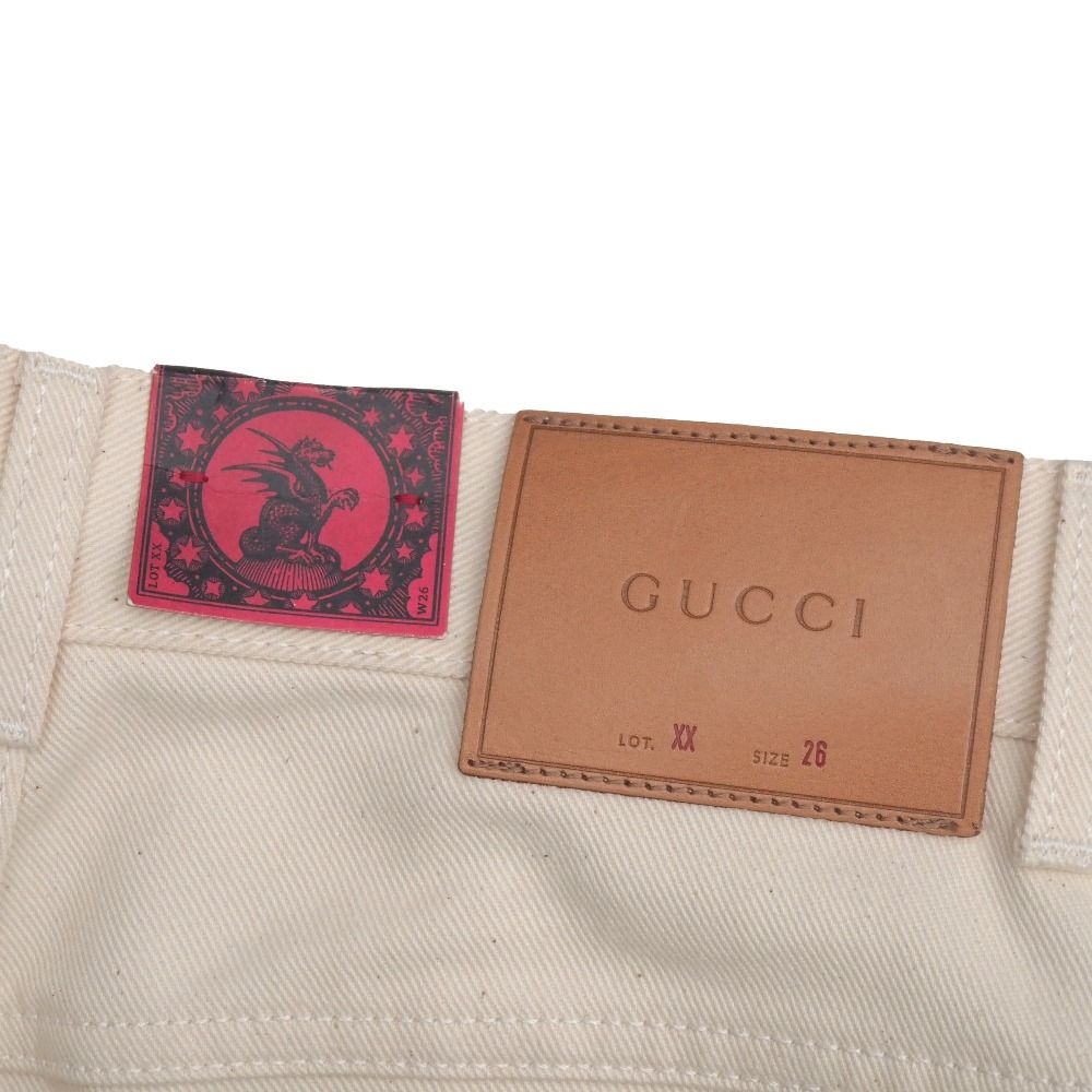 Gucci Hypnotism Pants 26 Side Line White Denim GG Logo Button — view 8