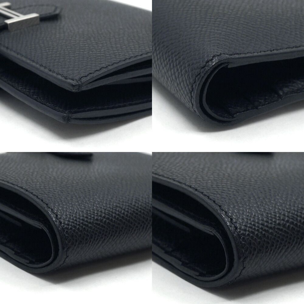 Hermes Bearn Compact Logo Wallet Coin Case Purse Black Silver — view 4