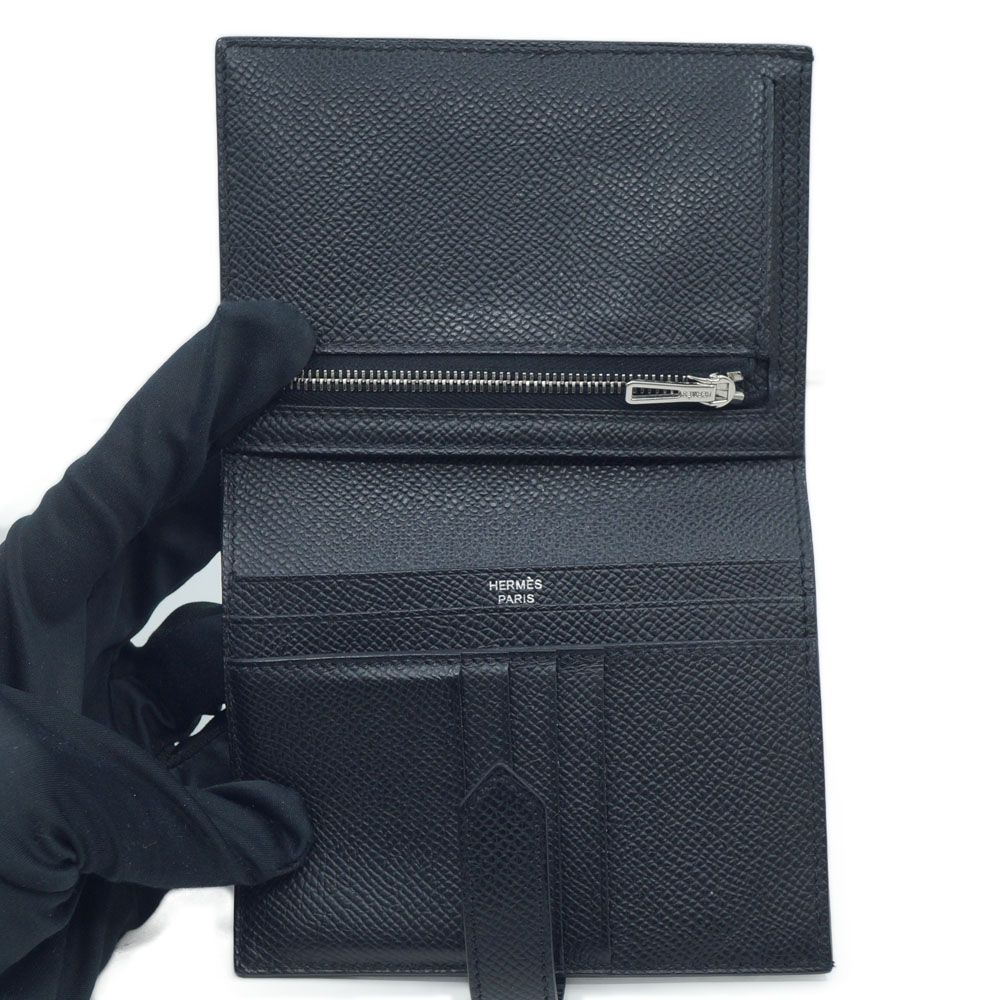 Hermes Bearn Compact Logo Wallet Coin Case Purse Black Silver — view 6