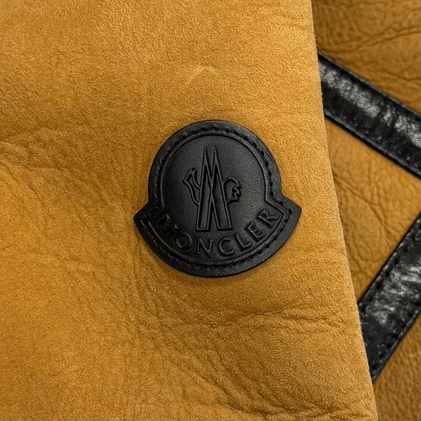 Moncler Leather Logo Patch Down Jacket Cut Replacement Shearling Rider's Brown — view 6
