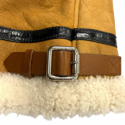 Moncler Leather Logo Patch Down Jacket Cut Replacement Shearling Rider's Brown — view 8