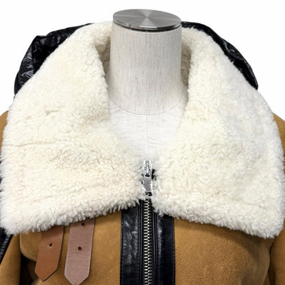 Moncler Leather Logo Patch Down Jacket Cut Replacement Shearling Rider's Brown — view 4