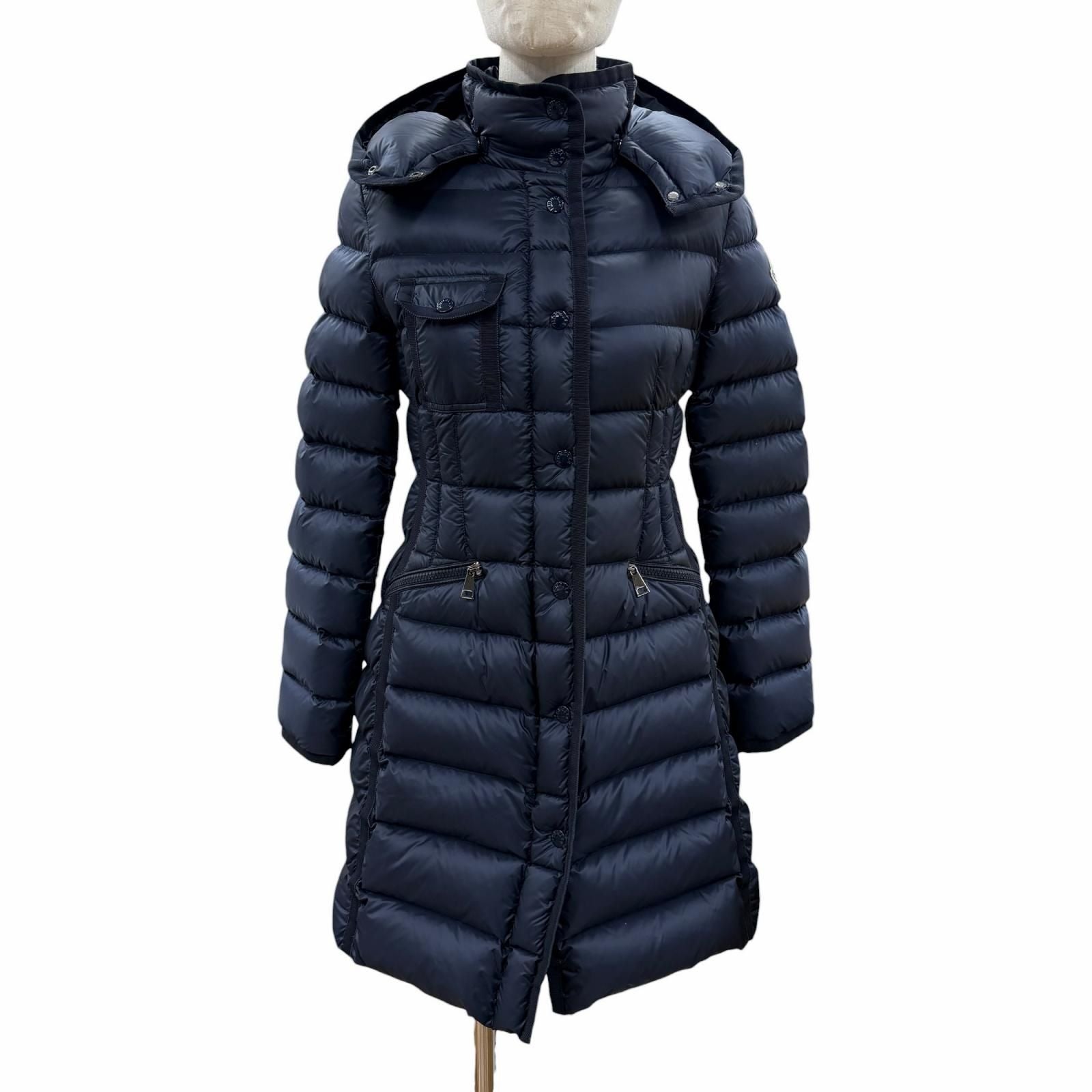 Moncler Hermine Logo Patch Hooded Double Zip Down Jacket Coat Navy 00