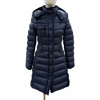 Moncler Hermine Logo Patch Hooded Double Zip Down Jacket Coat Navy 00