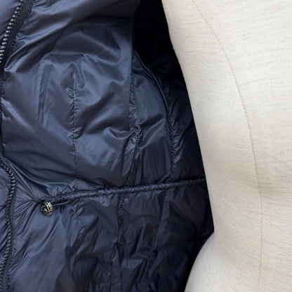 Moncler Hermine Logo Patch Hooded Double Zip Down Jacket Coat Navy 00 — view 5