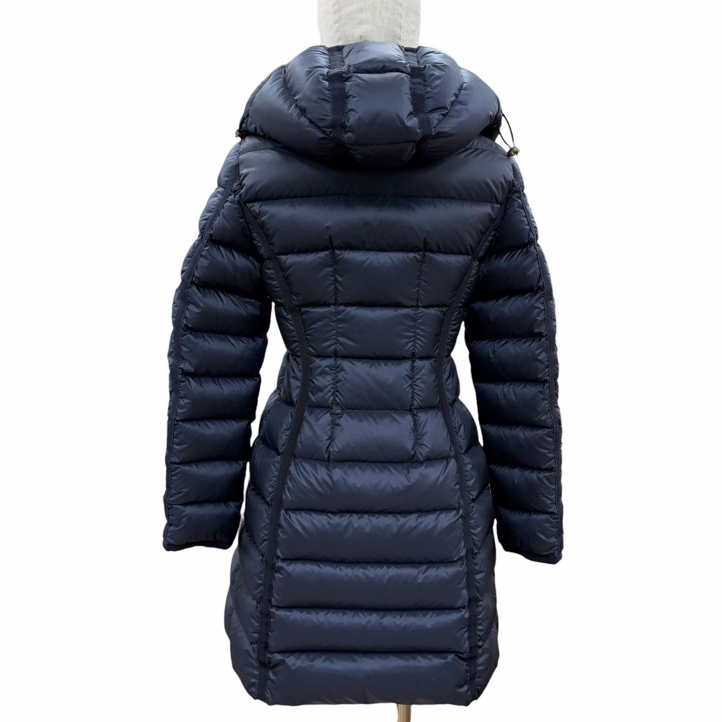 Moncler Hermine Logo Patch Hooded Double Zip Down Jacket Coat Navy 00 — view 3