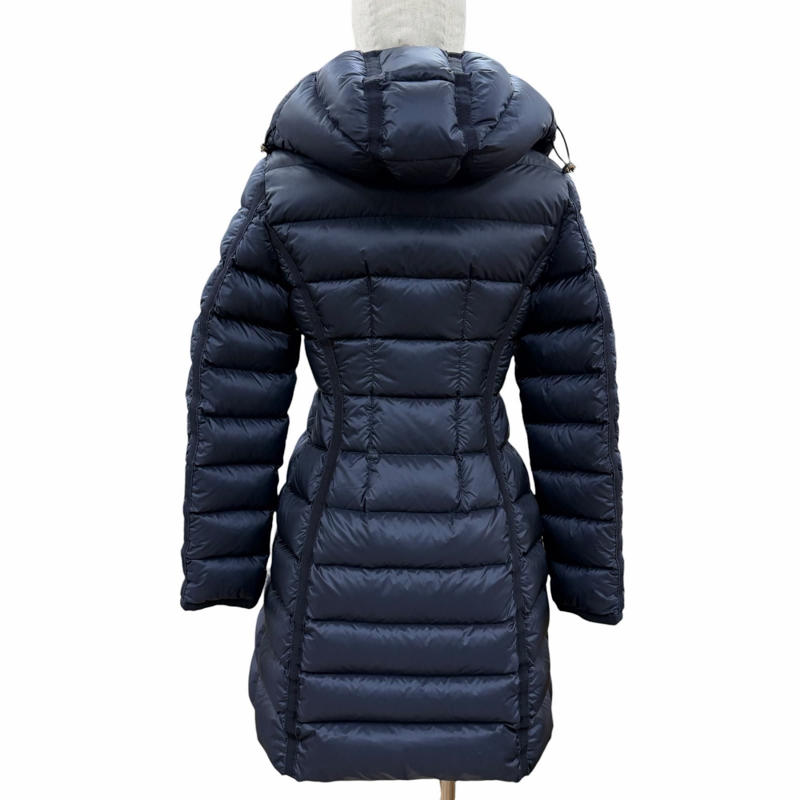 Moncler Hermine Logo Patch Hooded Double Zip Down Jacket Coat Navy 00 — view 3