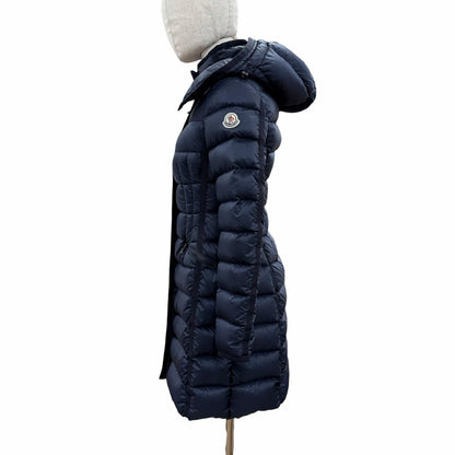 Moncler Hermine Logo Patch Hooded Double Zip Down Jacket Coat Navy 00 — view 2