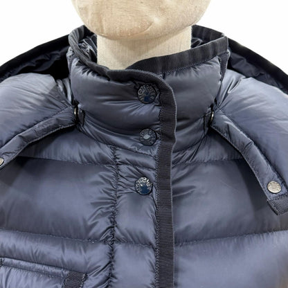 Moncler Hermine Logo Patch Hooded Double Zip Down Jacket Coat Navy 00 — view 4