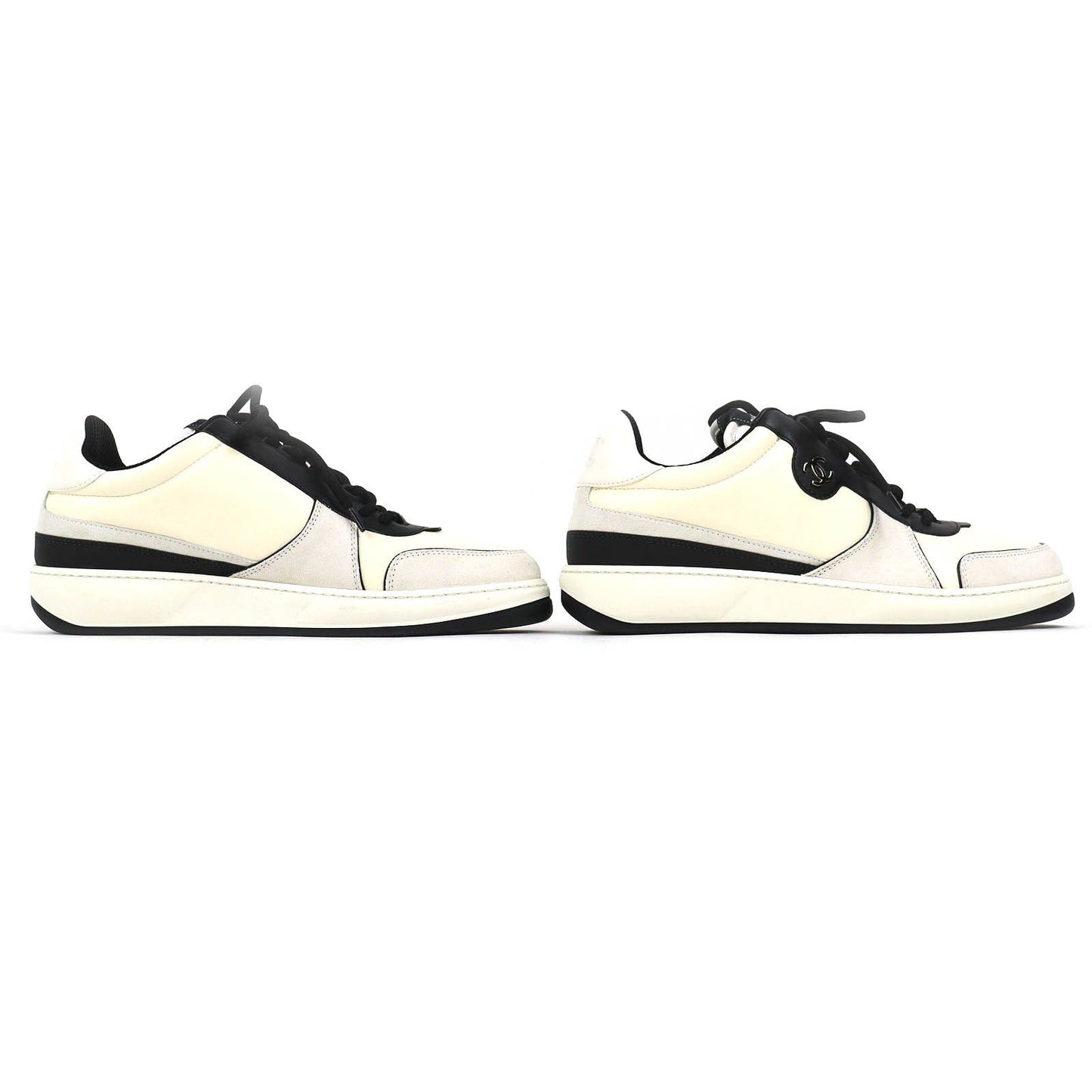 Chanel Leather Suede CC Logo Sneakers Ivory Black — view 4