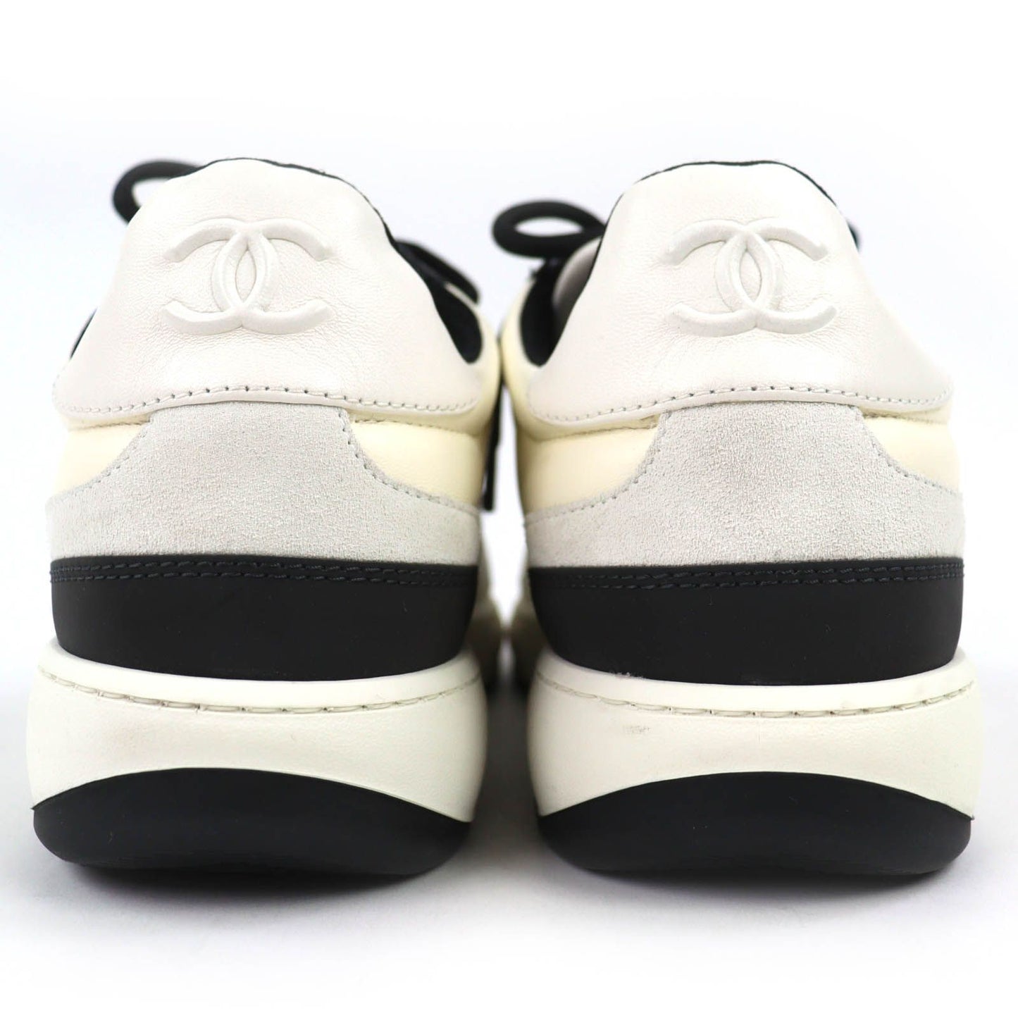 Chanel Leather Suede CC Logo Sneakers Ivory Black — view 6