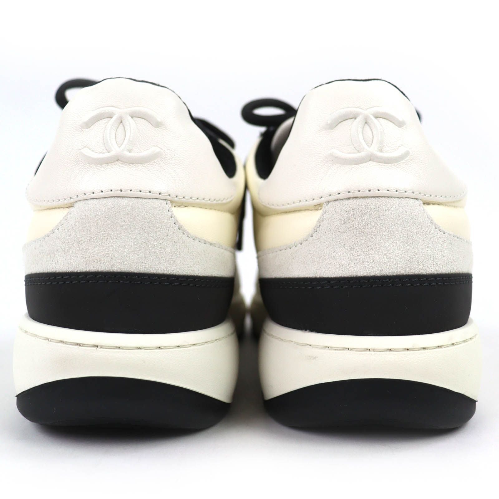 Chanel Leather Suede CC Logo Sneakers Ivory Black — view 6