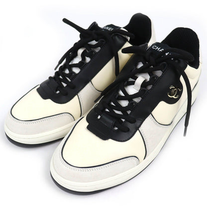 Chanel Leather Suede CC Logo Sneakers Ivory Black