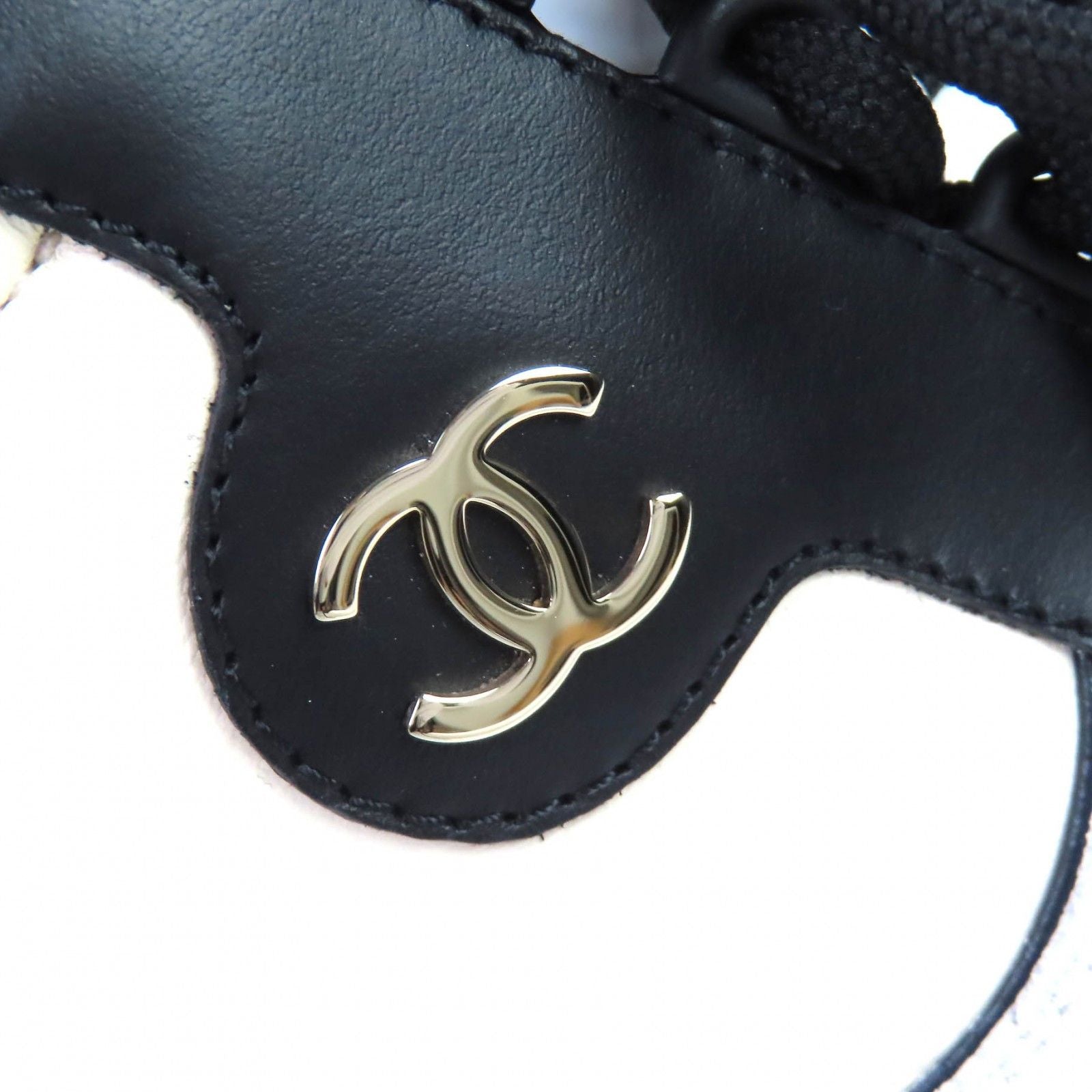 Chanel Leather Suede CC Logo Sneakers Ivory Black — view 9