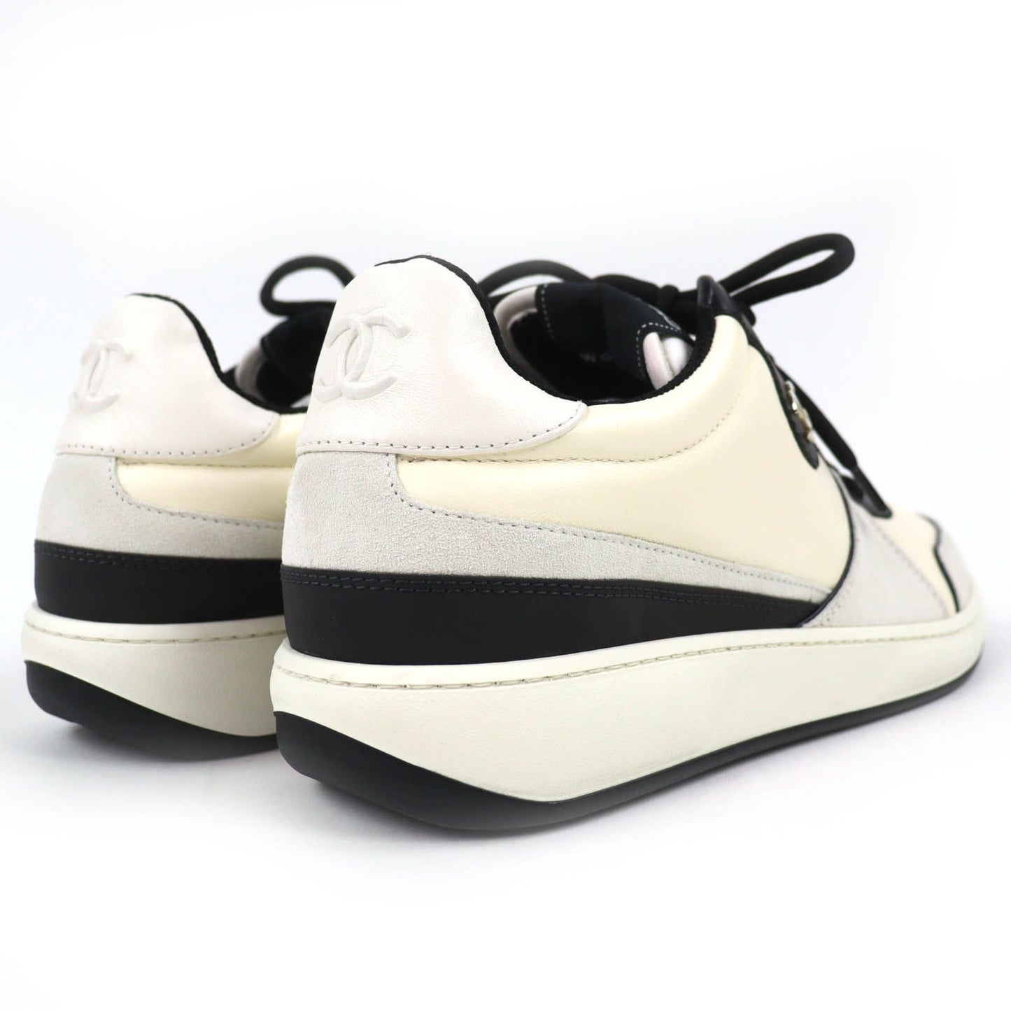 Chanel Leather Suede CC Logo Sneakers Ivory Black — view 7