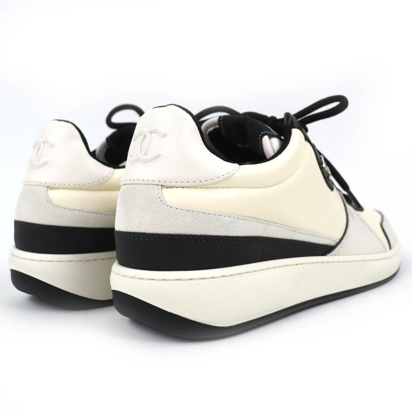 Chanel Leather Suede CC Logo Sneakers Ivory Black — view 7