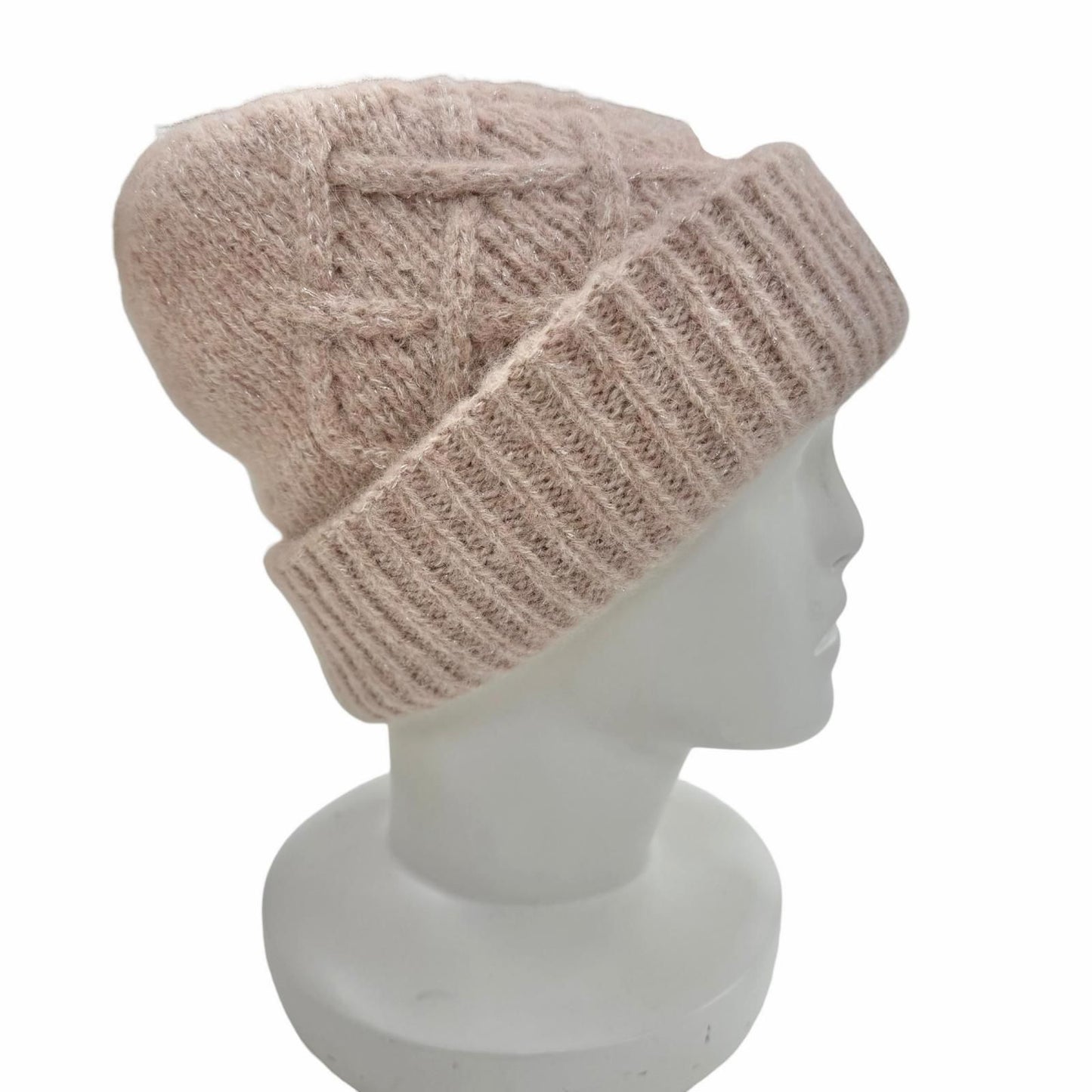 Moncler Berretto Tricot Alpaca Blend Logo Patch Silver Lame Knit Cap Pink Hat — view 4