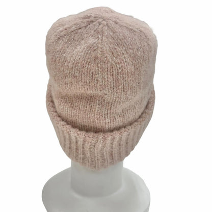 Moncler Berretto Tricot Alpaca Blend Logo Patch Silver Lame Knit Cap Pink Hat — view 3
