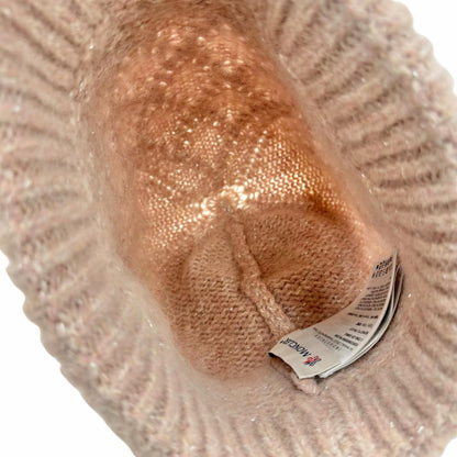 Moncler Berretto Tricot Alpaca Blend Logo Patch Silver Lame Knit Cap Pink Hat — view 5