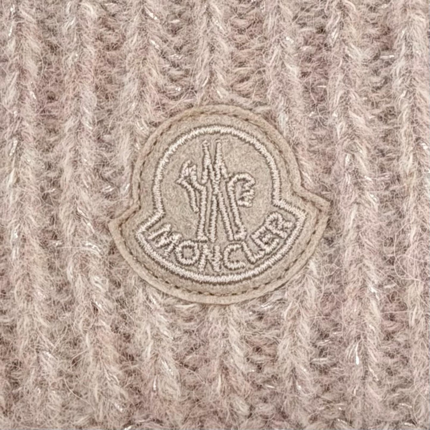 Moncler Berretto Tricot Alpaca Blend Logo Patch Silver Lame Knit Cap Pink Hat — view 6