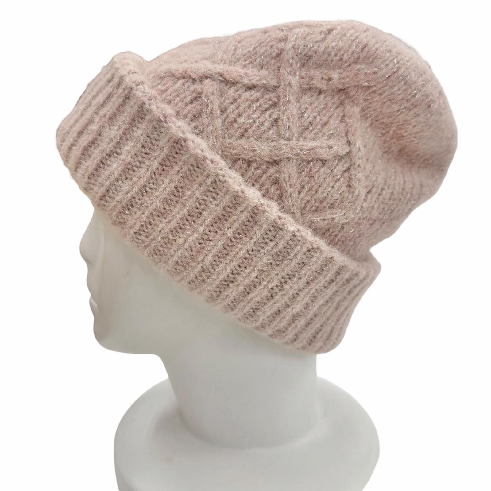 Moncler Berretto Tricot Alpaca Blend Logo Patch Silver Lame Knit Cap Pink Hat — view 2