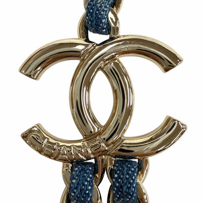 Chanel CC Logo Double Chain Necklace Blue Gold — view 4