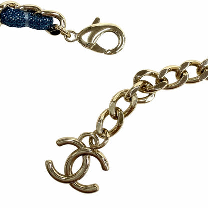 Chanel CC Logo Double Chain Necklace Blue Gold — view 6