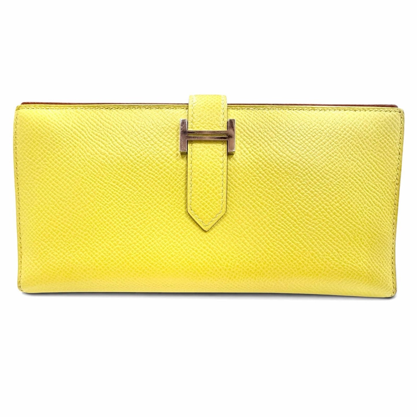 Hermes Bearn Souffle Verso Veau Epsom Lime Terbatue Bicolor Silver Wallet