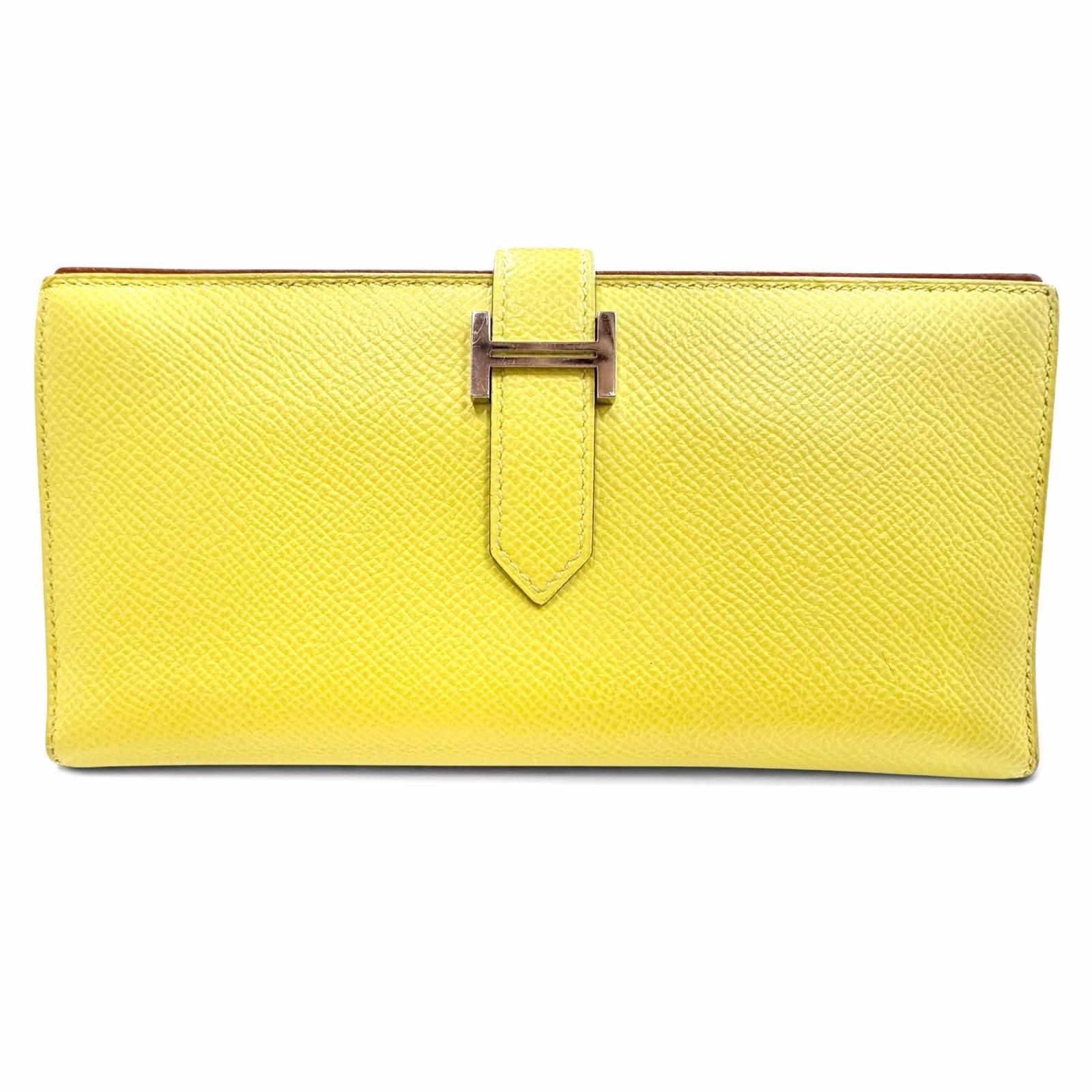 Hermes Bearn Souffle Verso Veau Epsom Lime Terbatue Bicolor Silver Wallet