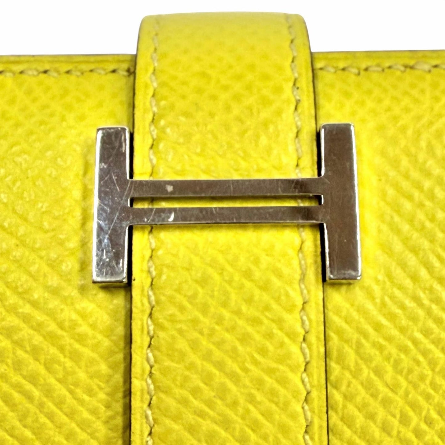 Hermes Bearn Souffle Verso Veau Epsom Lime Terbatue Bicolor Silver Wallet — view 8