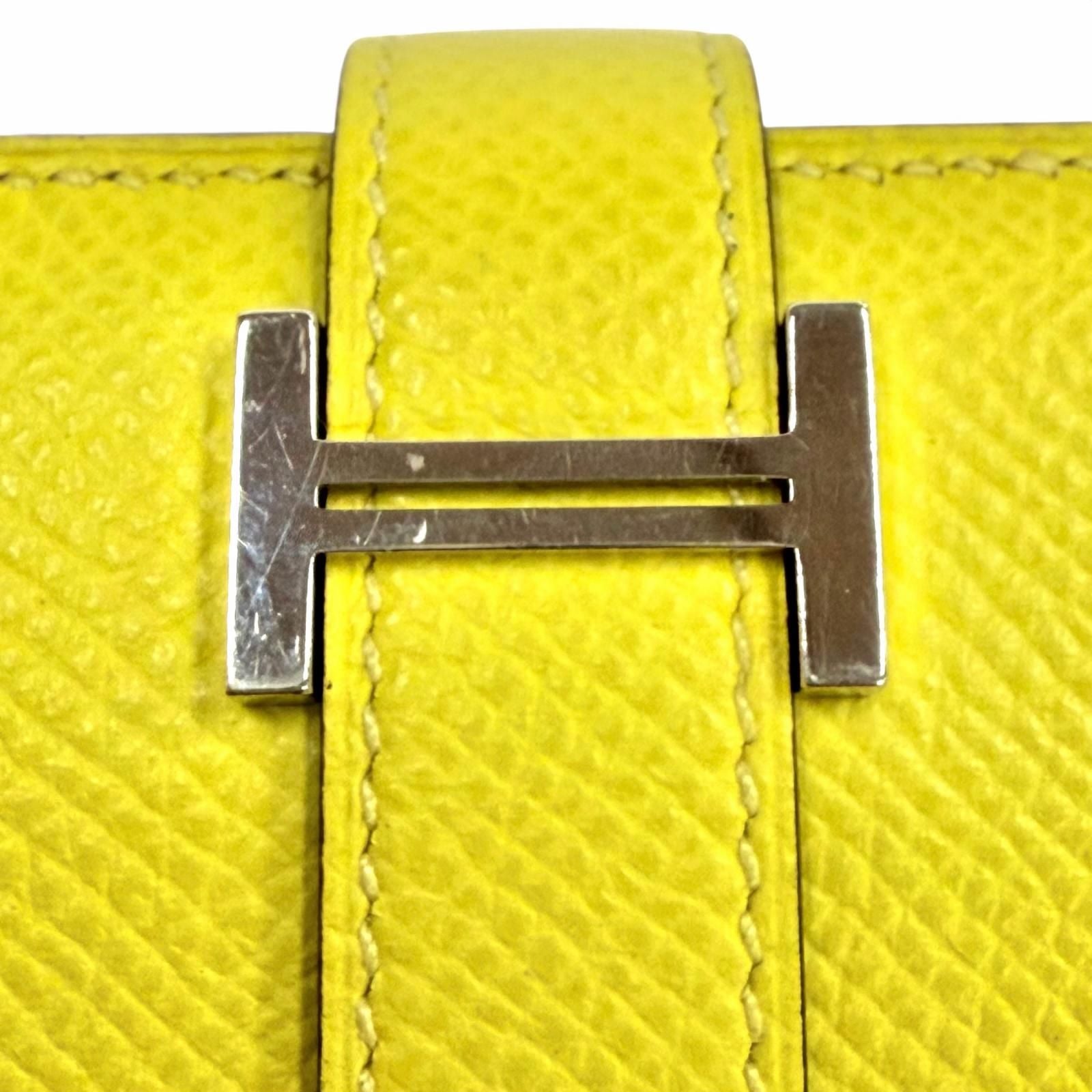 Hermes Bearn Souffle Verso Veau Epsom Lime Terbatue Bicolor Silver Wallet — view 8