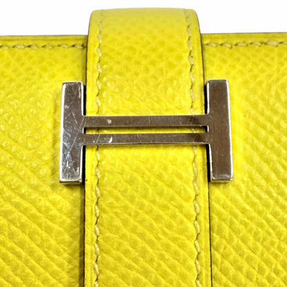Hermes Bearn Souffle Verso Veau Epsom Lime Terbatue Bicolor Silver Wallet — view 8