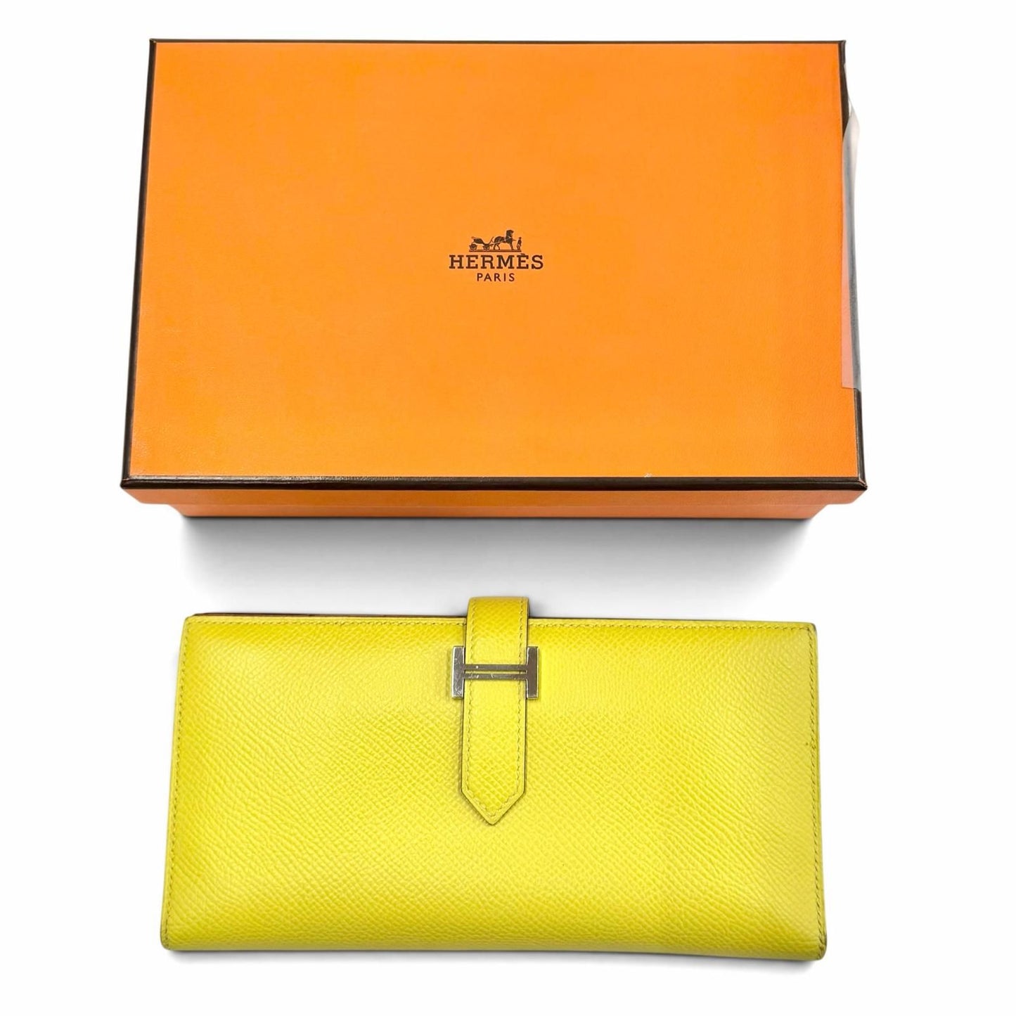 Hermes Bearn Souffle Verso Veau Epsom Lime Terbatue Bicolor Silver Wallet — view 2
