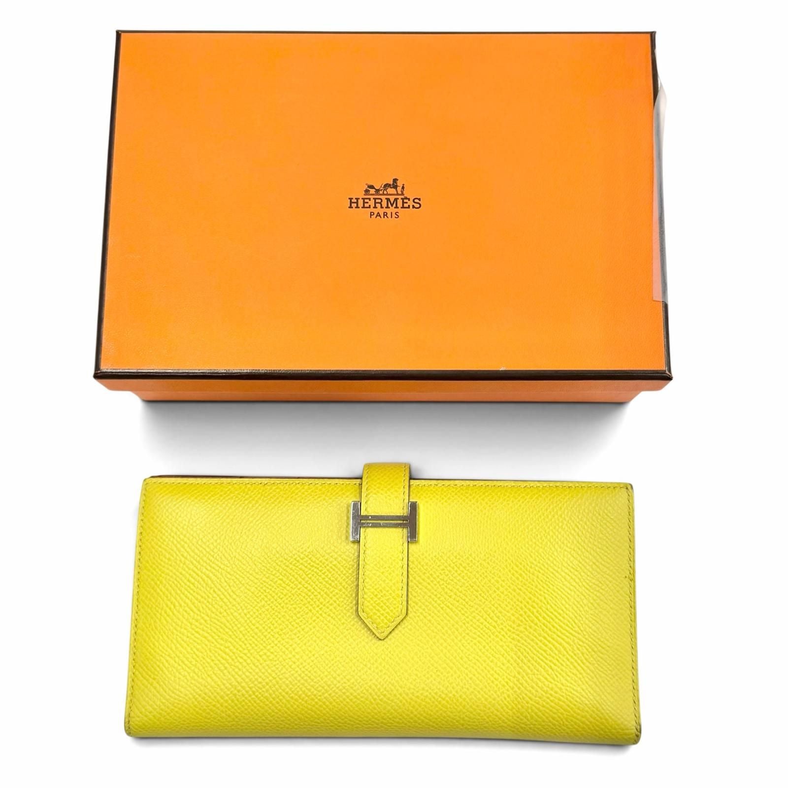 Hermes Bearn Souffle Verso Veau Epsom Lime Terbatue Bicolor Silver Wallet — view 2