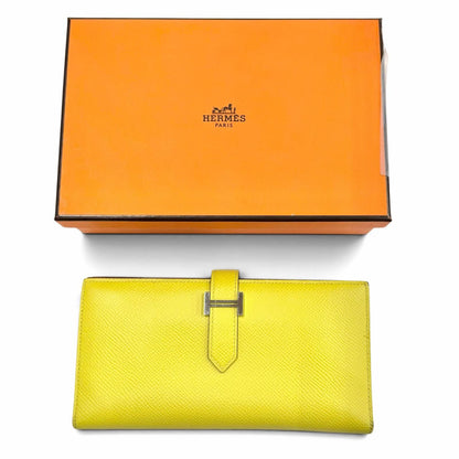 Hermes Bearn Souffle Verso Veau Epsom Lime Terbatue Bicolor Silver Wallet — view 2