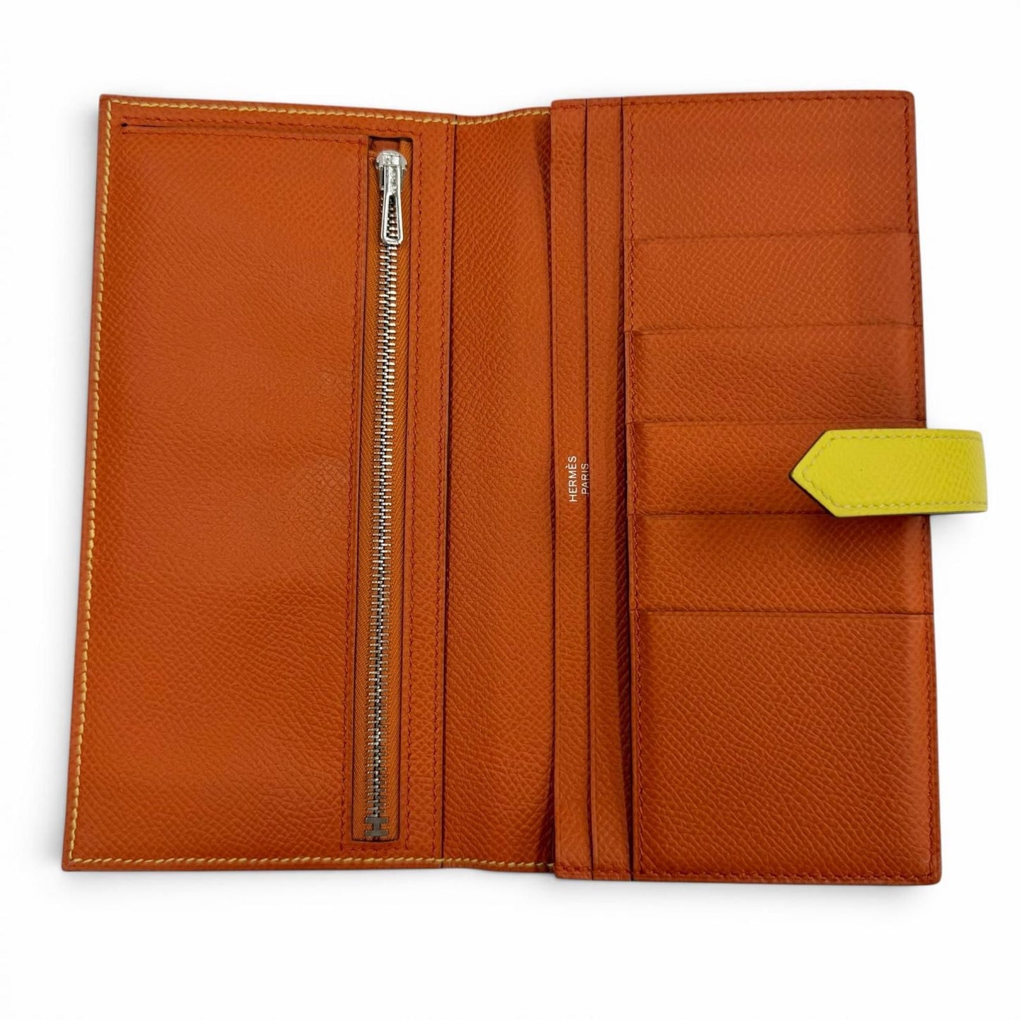 Hermes Bearn Souffle Verso Veau Epsom Lime Terbatue Bicolor Silver Wallet — view 6