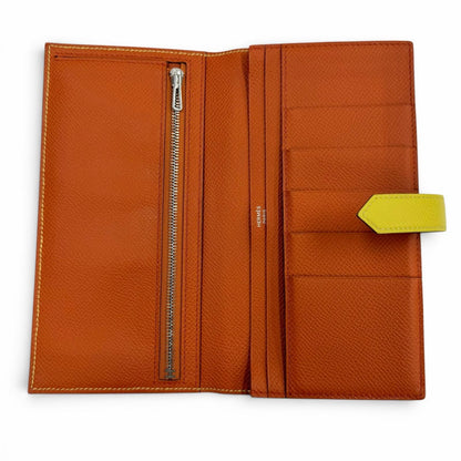 Hermes Bearn Souffle Verso Veau Epsom Lime Terbatue Bicolor Silver Wallet — view 6