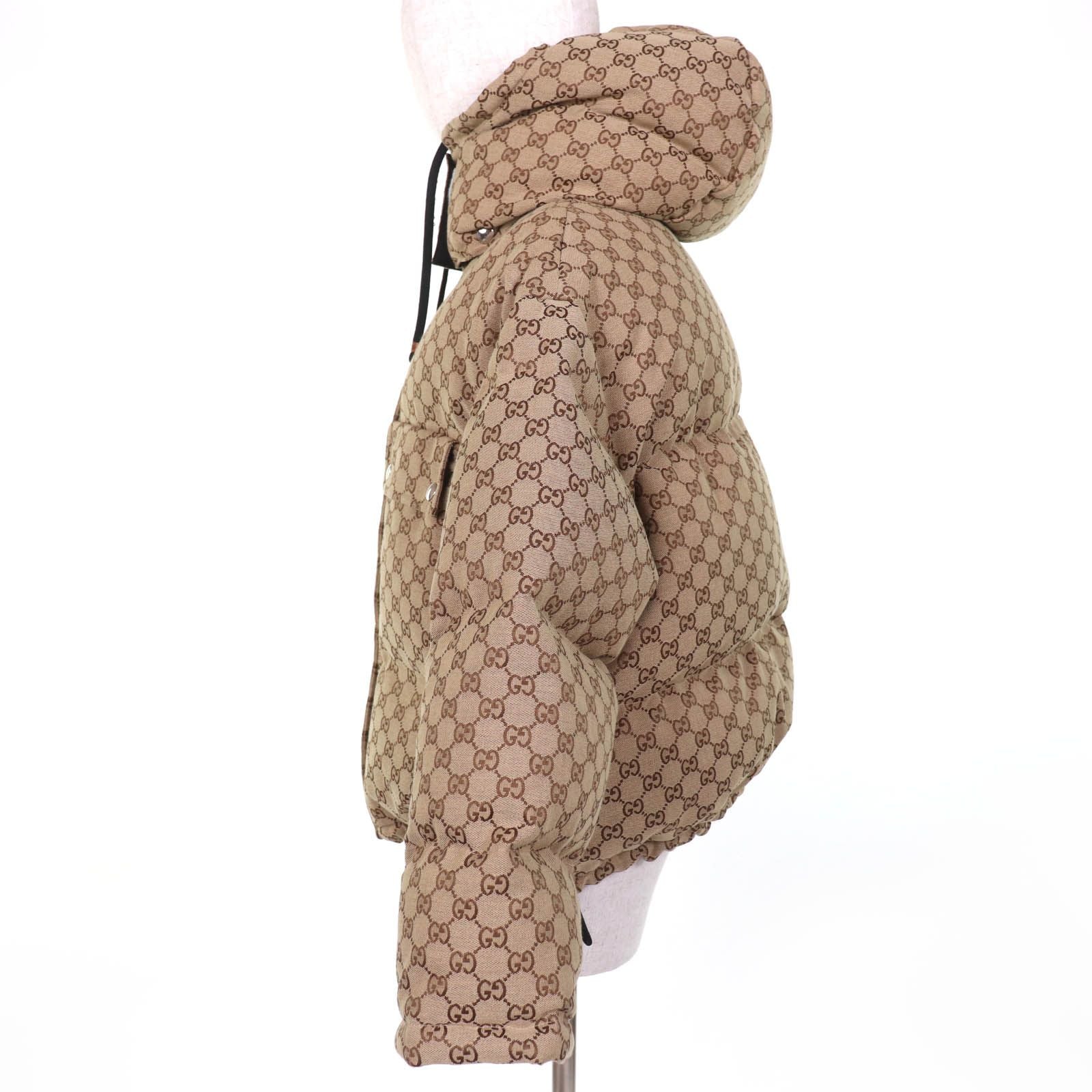 Gucci GG Leather Patch Cotton Down Jacket Brown 36 — view 2