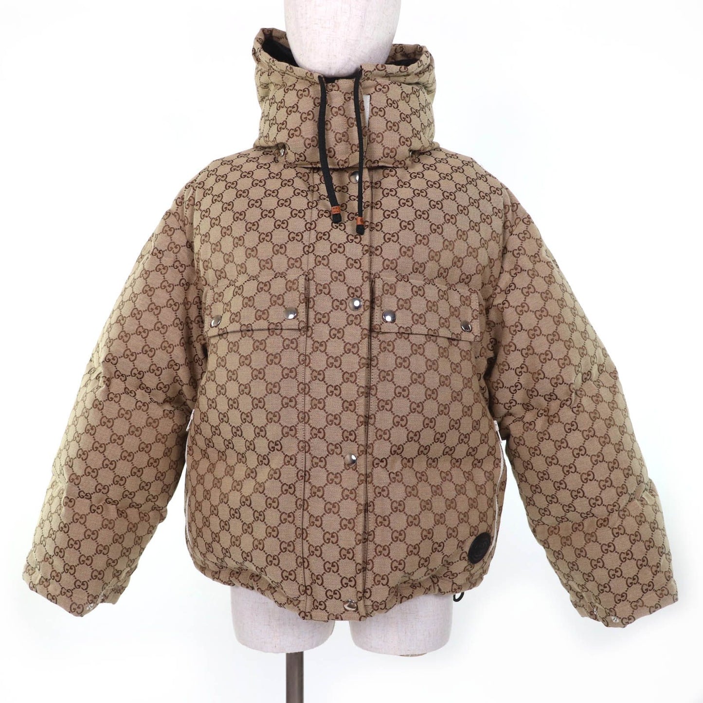 Gucci GG Leather Patch Cotton Down Jacket Brown 36