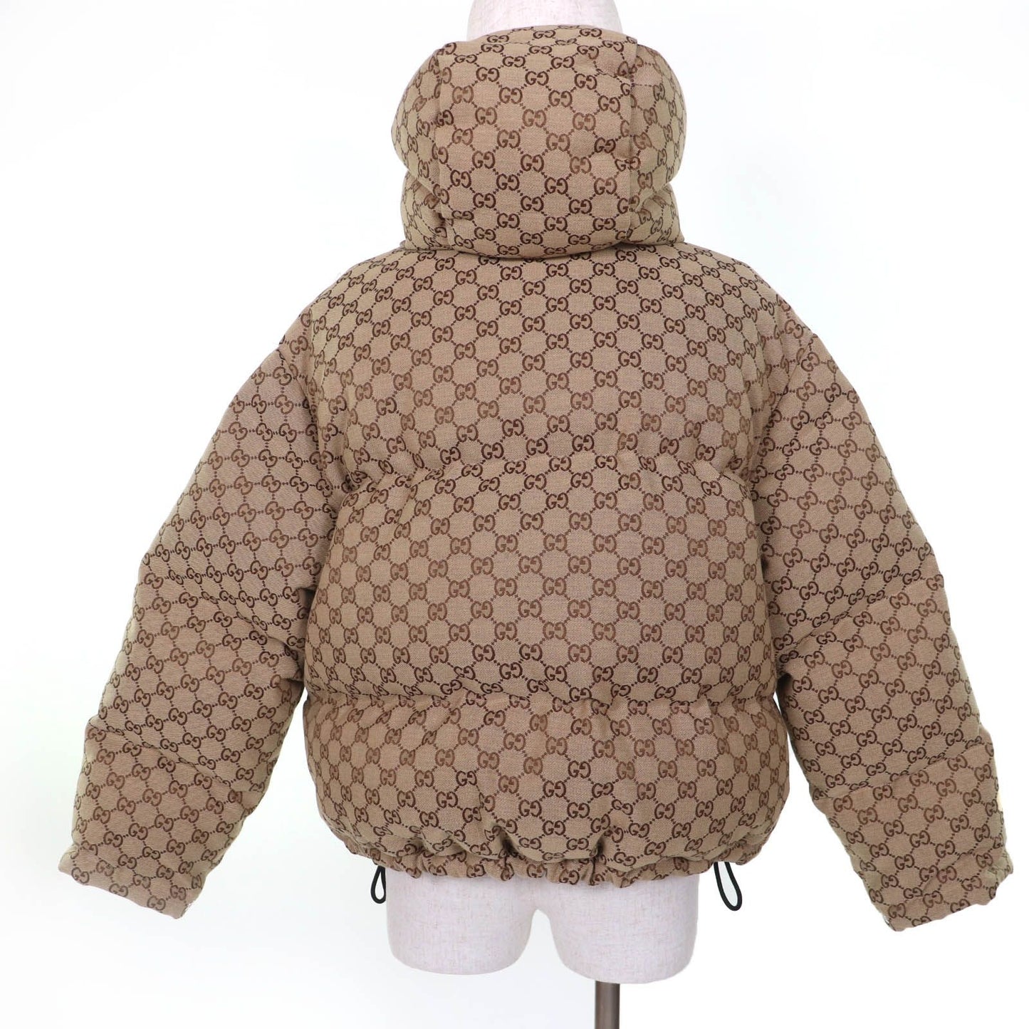 Gucci GG Leather Patch Cotton Down Jacket Brown 36 — view 3