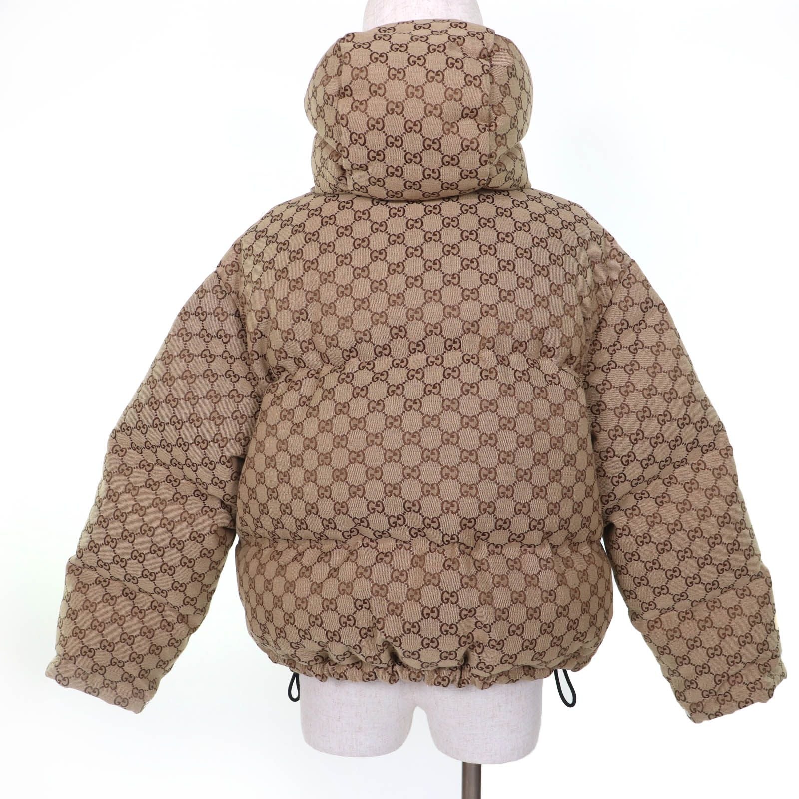 Gucci GG Leather Patch Cotton Down Jacket Brown 36 — view 3